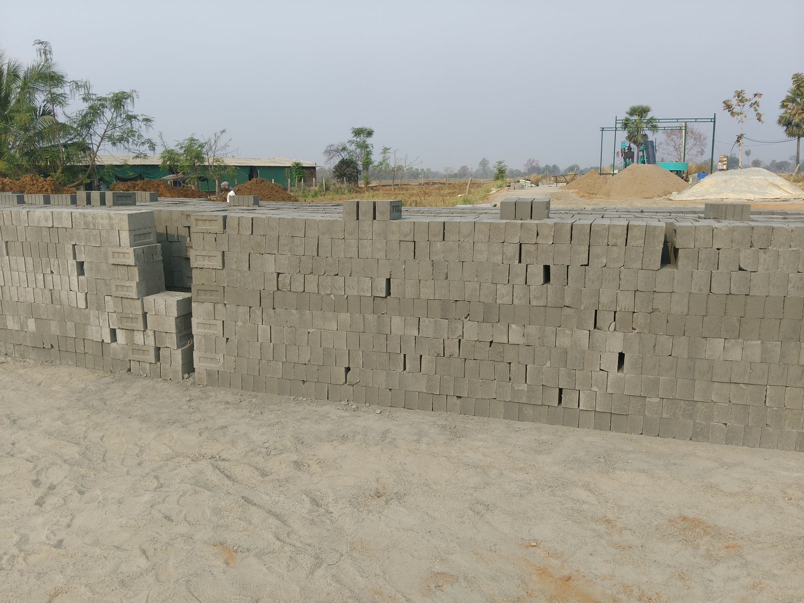 Wall of stacked concrete bricks